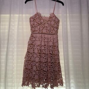 Roselani Lace Dress Womens Small Pink Floral Guipure Midi Spaghetti Strap